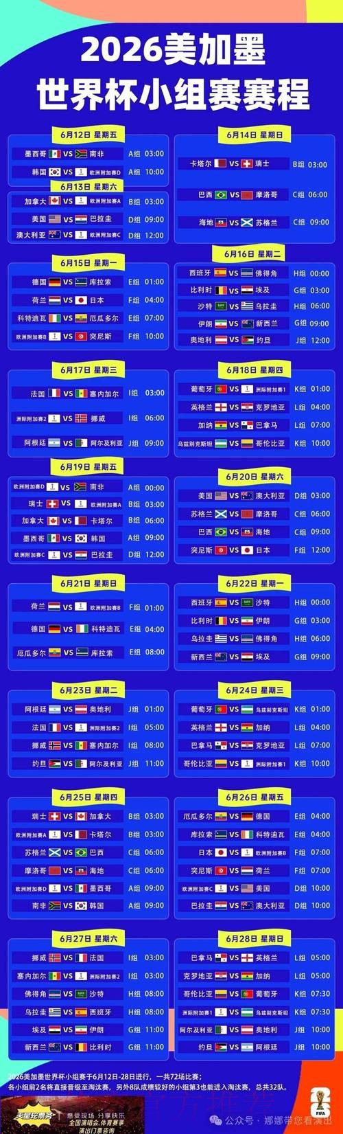 2026世界杯每日赛程今日 2026世界杯每日赛程今日
